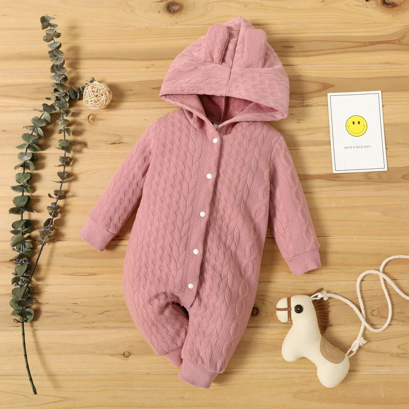 Hooded Baby Romper with Ears (0–18M)