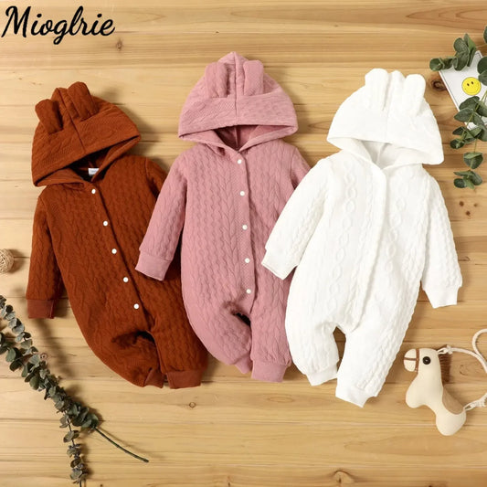 Hooded Baby Romper with Ears (0–18M)