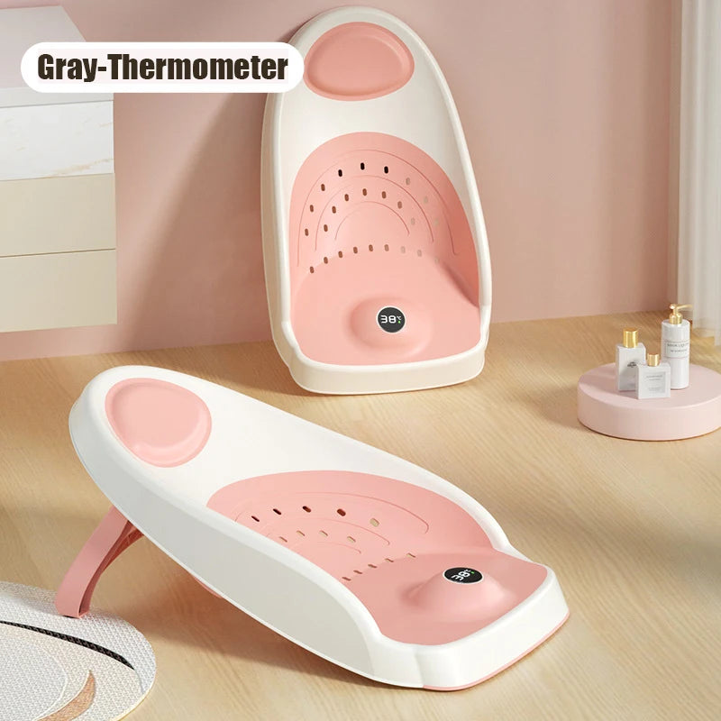 Foldable Baby Bath Support with Thermometer | Non-Slip Newborn Bathtub with Bracket