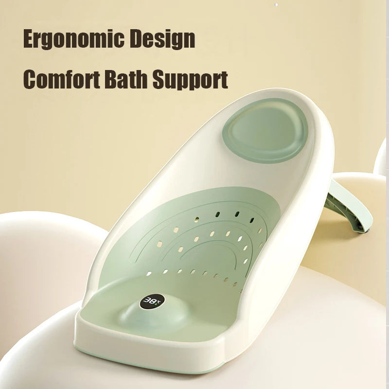 Foldable Baby Bath Support with Thermometer | Non-Slip Newborn Bathtub with Bracket
