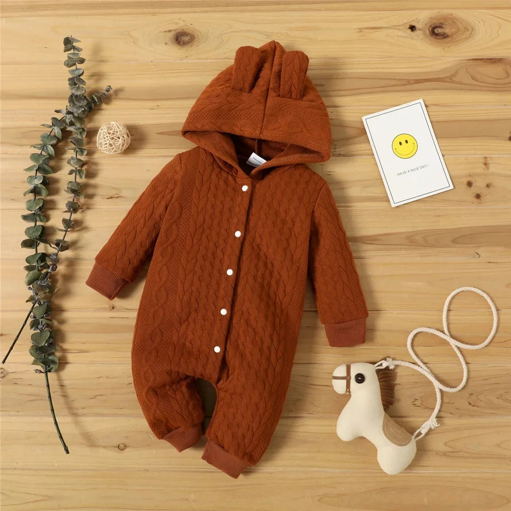 Hooded Baby Romper with Ears (0–18M)