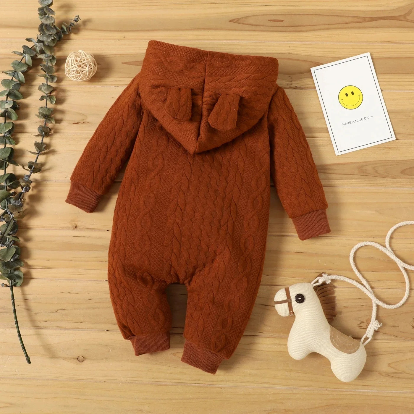 Hooded Baby Romper with Ears (0–18M)