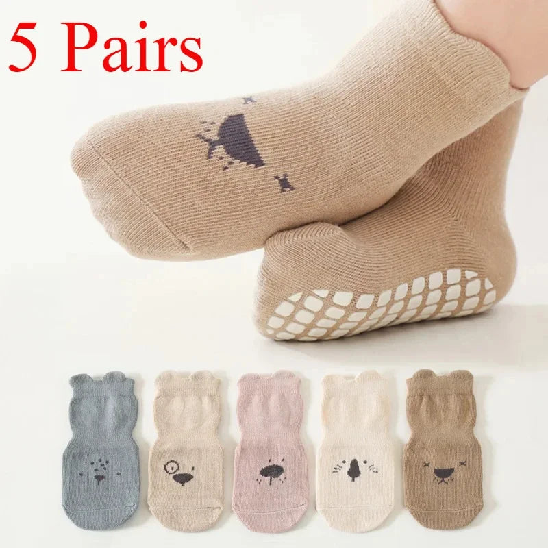 Baby Non-Slip Animal Pattern Socks (3/5 Pairs)