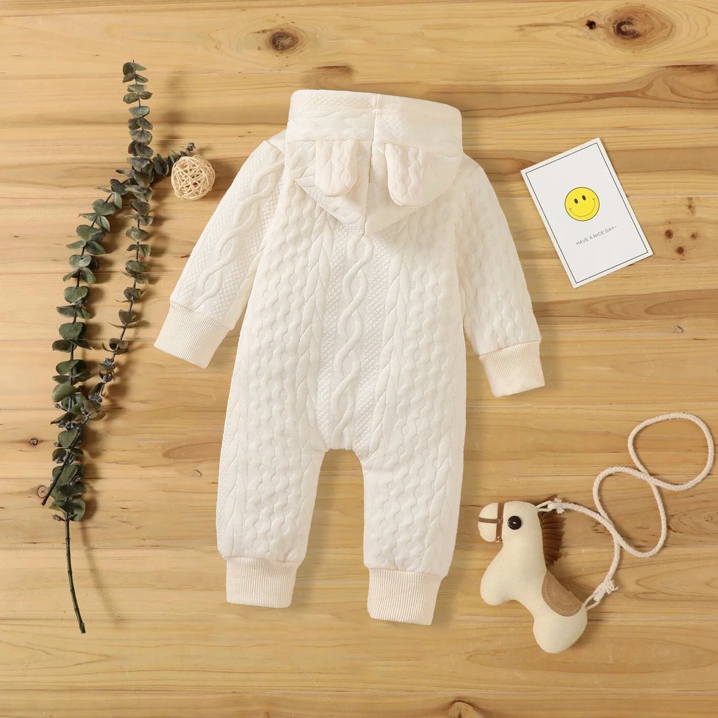 Hooded Baby Romper with Ears (0–18M)