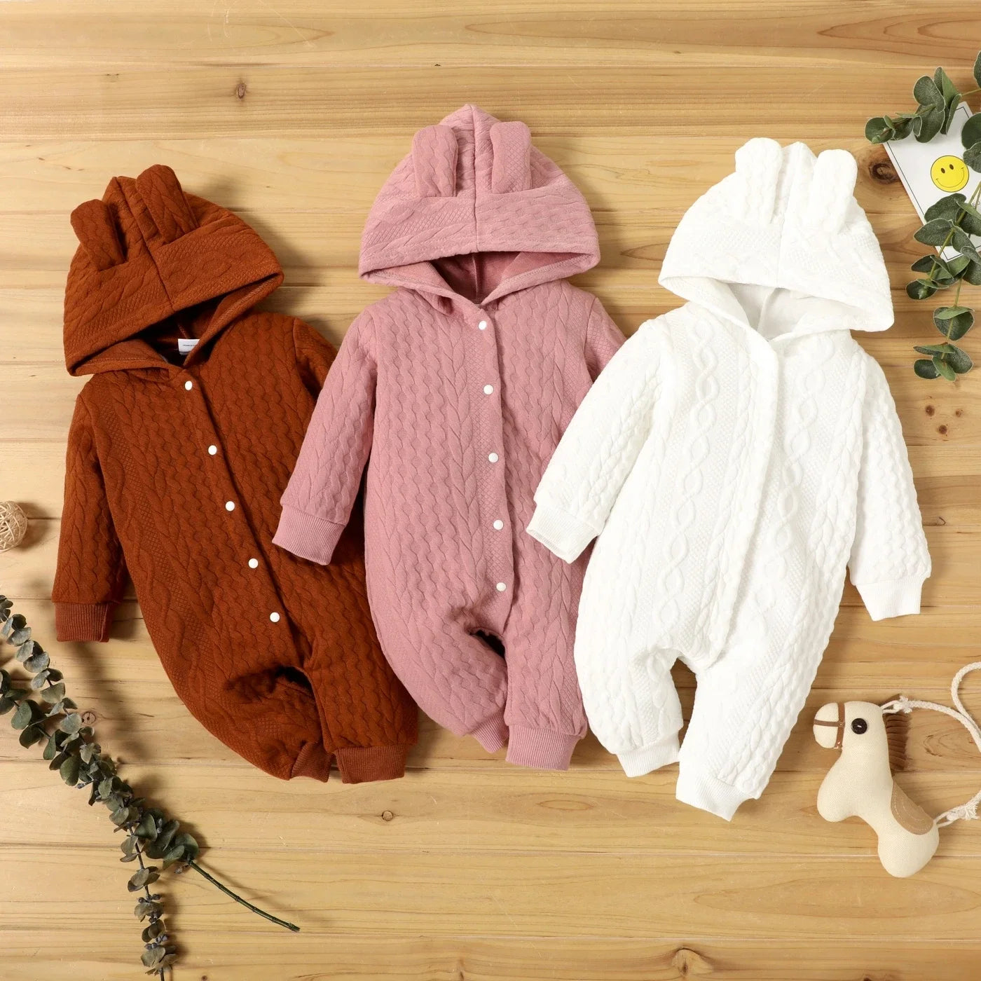 Hooded Baby Romper with Ears (0–18M)