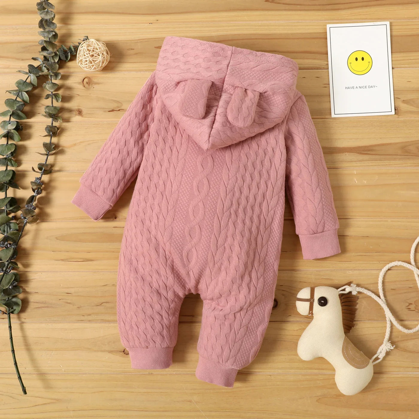 Hooded Baby Romper with Ears (0–18M)