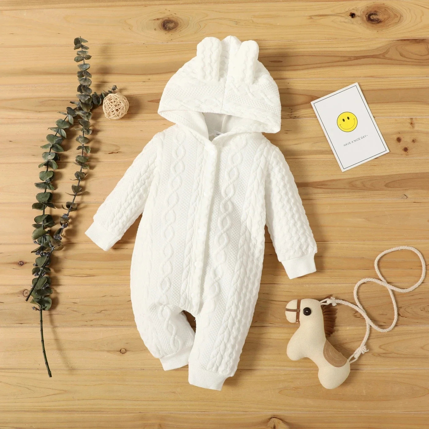 Hooded Baby Romper with Ears (0–18M)