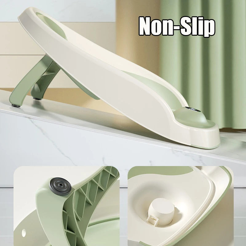 Foldable Baby Bath Support with Thermometer | Non-Slip Newborn Bathtub with Bracket