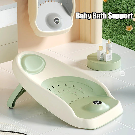 Foldable Baby Bath Support with Thermometer | Non-Slip Newborn Bathtub with Bracket