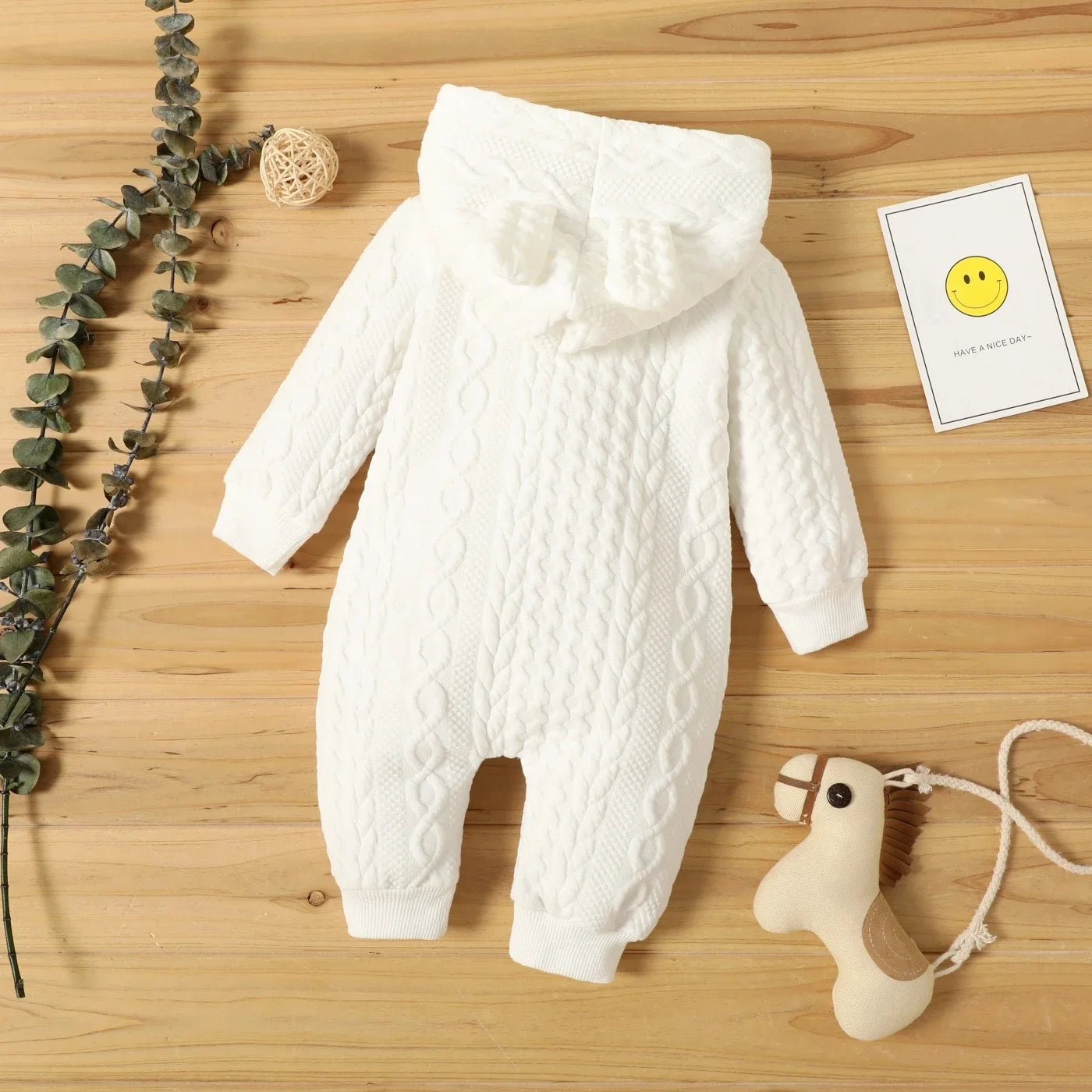 Hooded Baby Romper with Ears (0–18M)