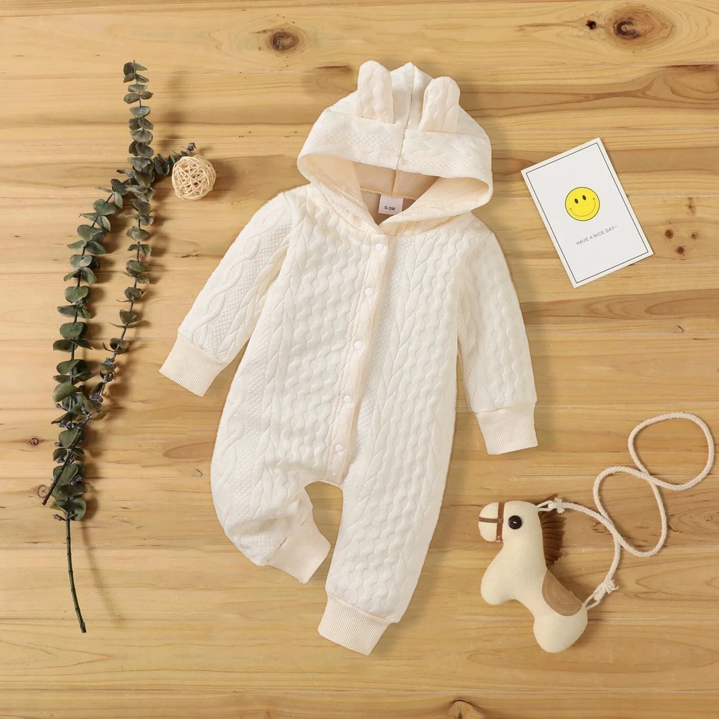 Hooded Baby Romper with Ears (0–18M)