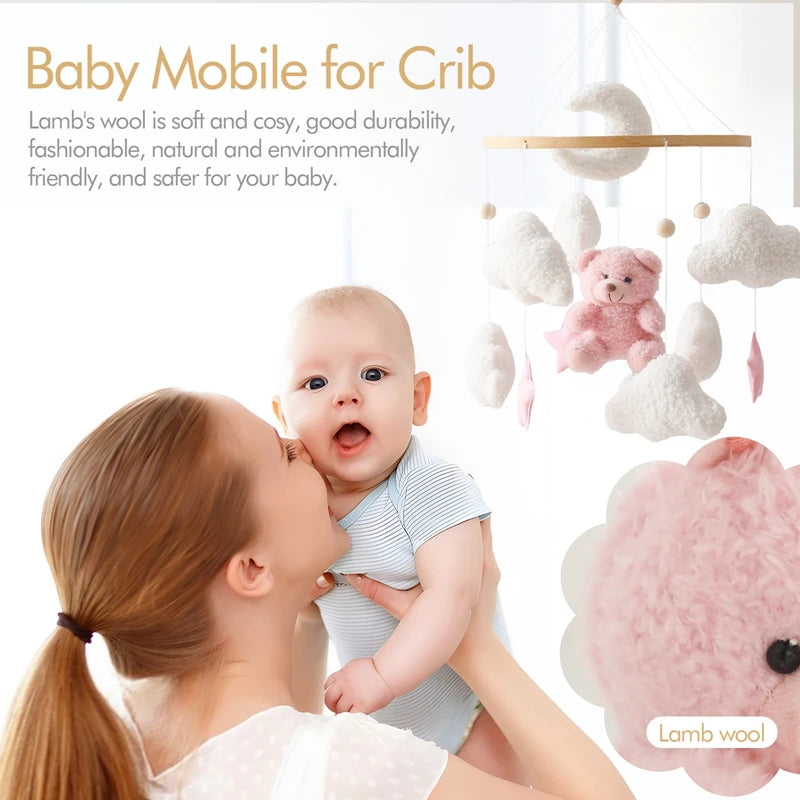 Baby Crib Mobile Rattle Toy – Pink Teddy Bear