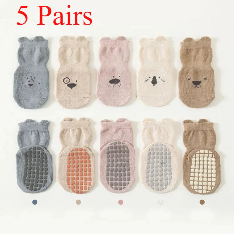 Baby Non-Slip Animal Pattern Socks (3/5 Pairs)
